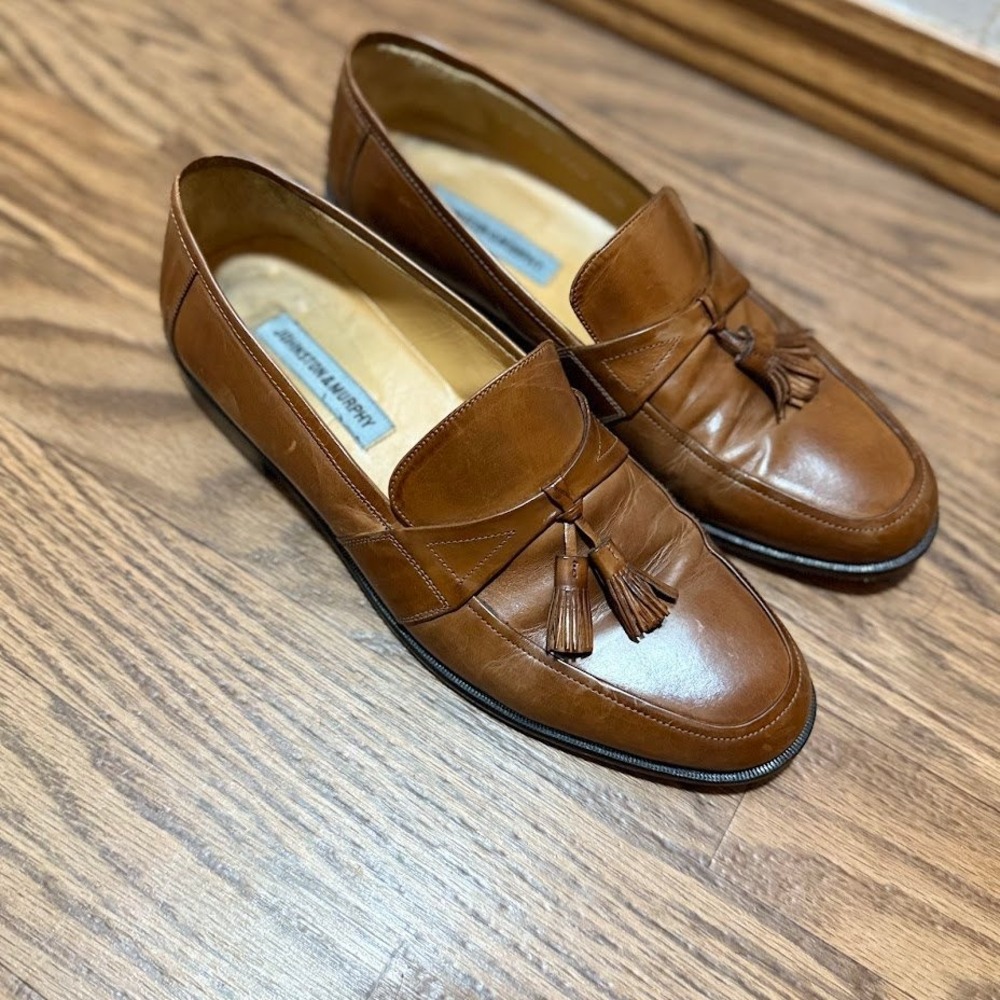 Johnston & Murphy Mens Tan Leather Tassel Loafers Made in Italy Size 11.5M